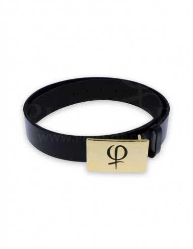 ceinture noir boucle or logo phi